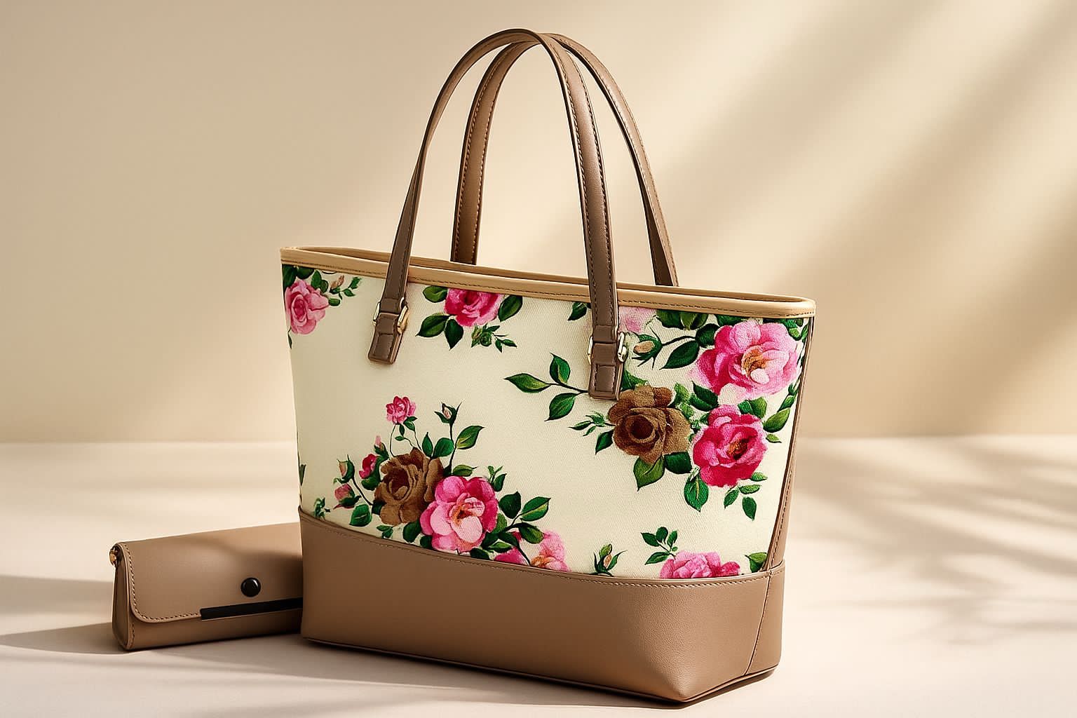 High Quality Printed 2 Piece Tote Bag With Wallet Skin Colour
